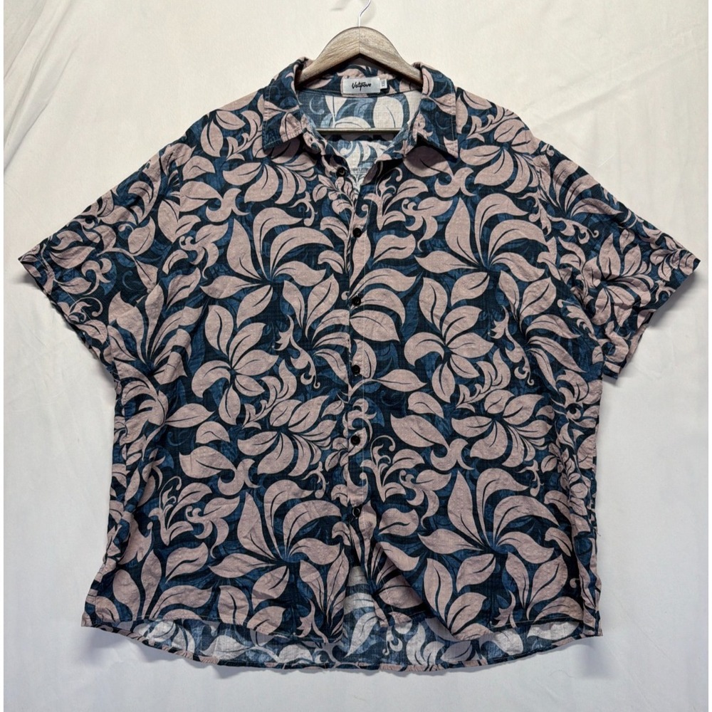 Vatpave Hawaiian Shirt Mens 2XL Multicolor Leaf Floral Print Loose Fit Button-Up